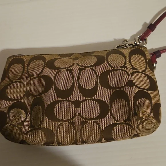 Coach Signature Pink Leather and Jacquard Wristlet - Picture 3 of 8